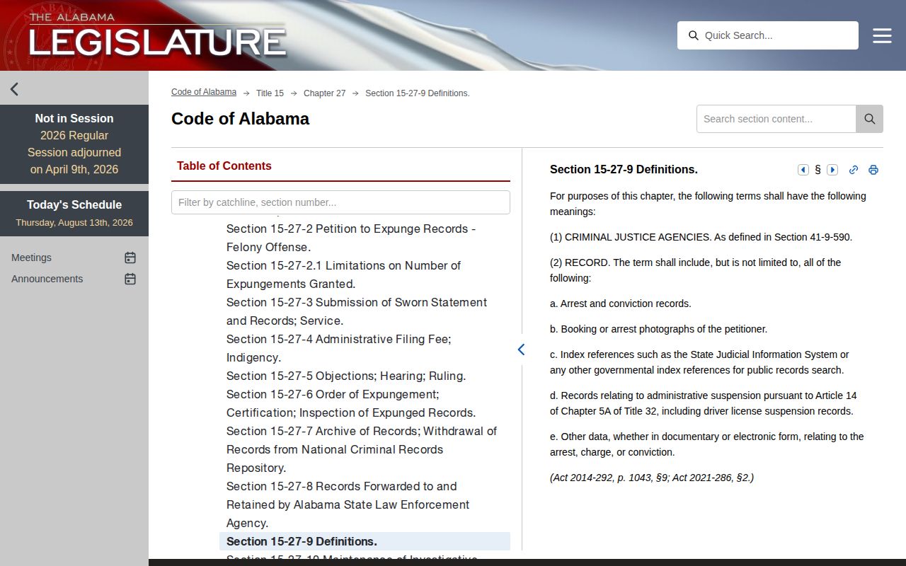 Alabama booking photograph expungement statute relevant to Perry County records